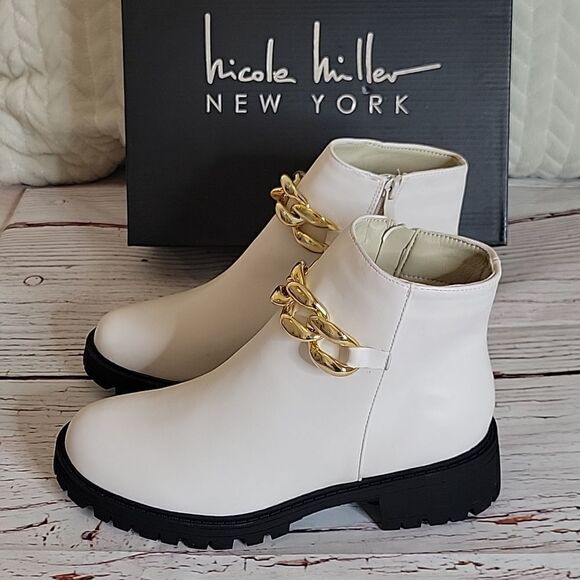 Nicole Miller Chain Link Lug Sole Combat Boot Off White Size 7.5 NWT - Picture 6 of 6